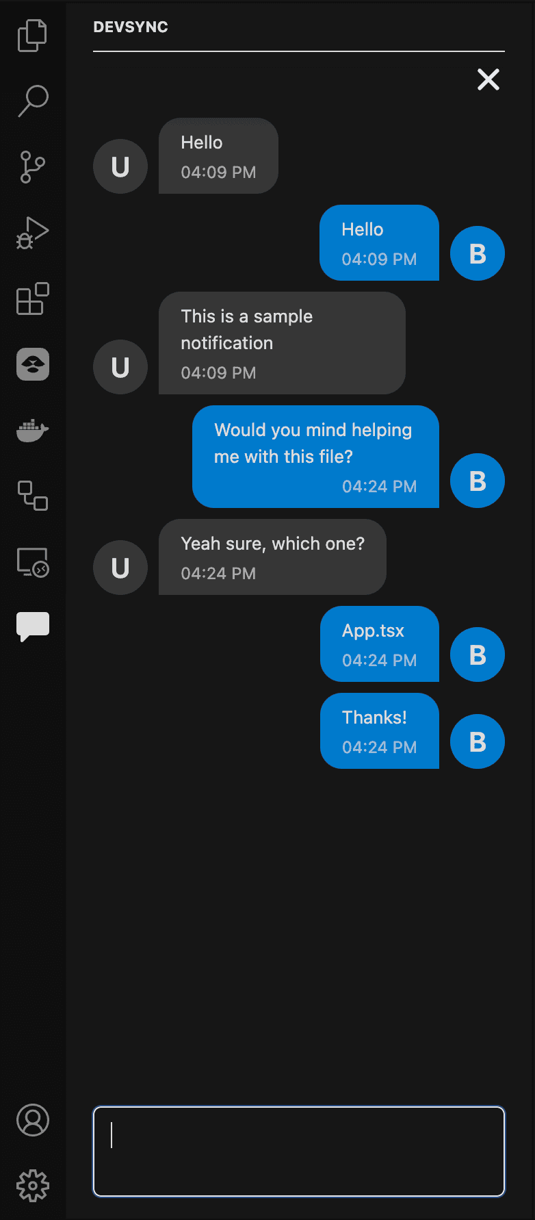VSCode Chat Extension - A real time chat application built into a VSCode extension, using React, TypeScript, TailwindCSS and FastAPI. Hosted on an EC2 instance.
