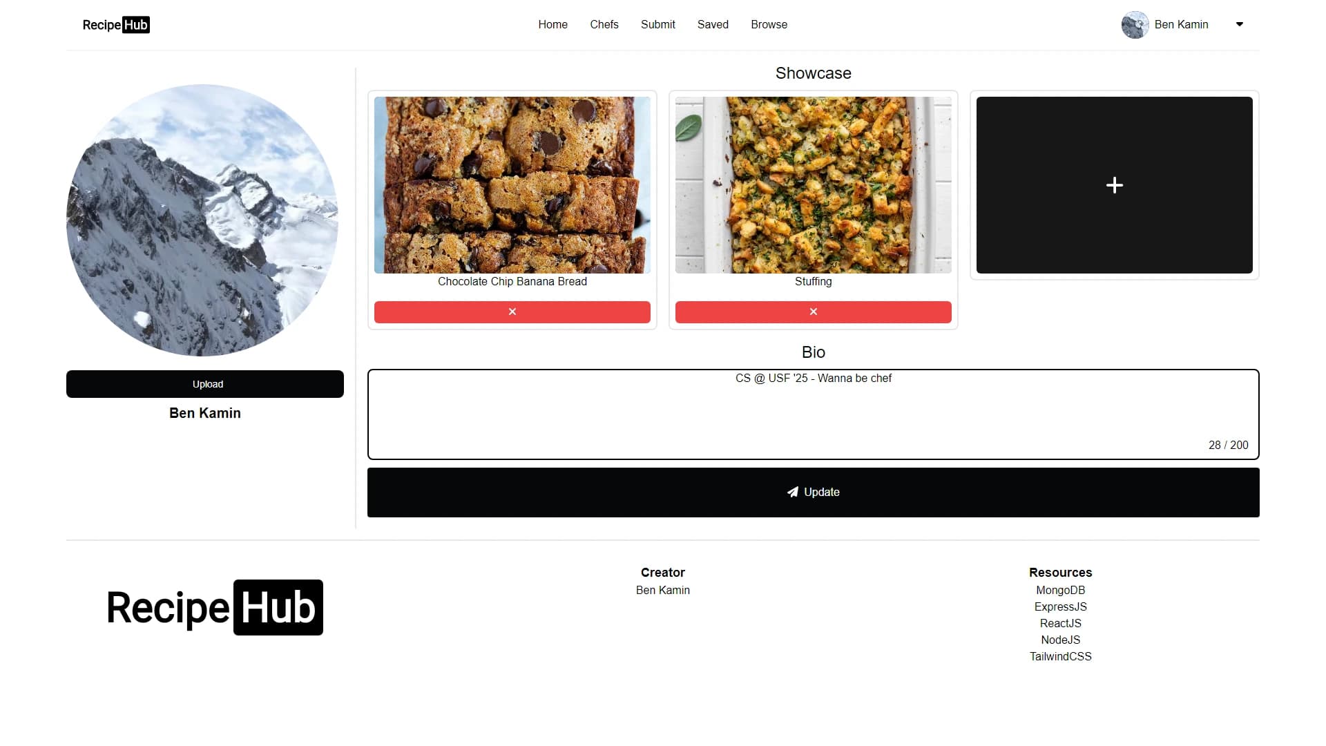 Recipe Social Media - Users can showcase their own recipes, which appear on their profile.